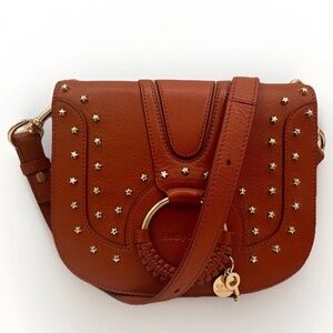 See By Chloe Hana Star Studded Crossbody Bag Cognac Leather Gold Hardware